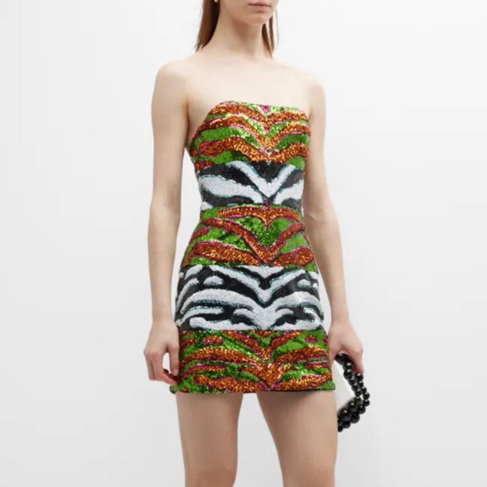 Halpern Contoured Colorblock Sequin Mini Dress (Z… - image 4